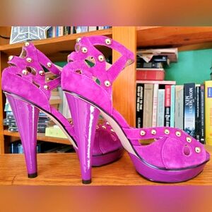 STEVE MADDEN Women’s Platform Studded Fuchsia Suede Heels💜💛